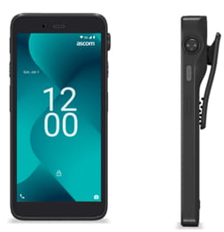 Ascom handset with time and side picture with accessory such as a belt clip Ascom handset with time and side picture with accessory such as a belt clip