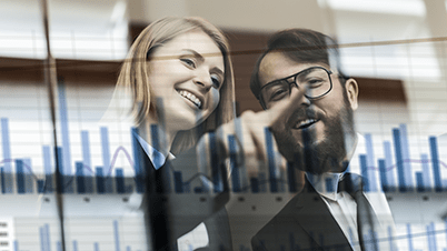 CFO: 5 benefits of subscription model main blog image 402x226 a man and woman looking at each other