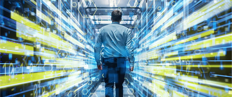 man; data center; speed