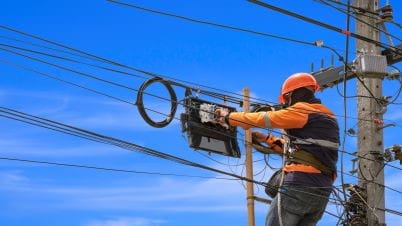 a field worker fixing a power line