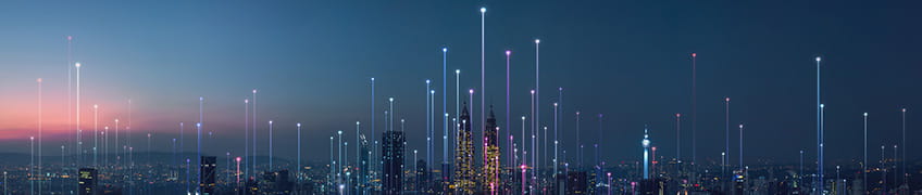 a city skyline at night