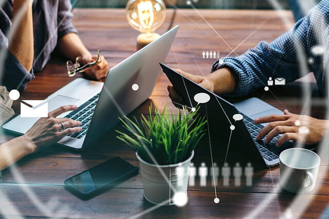connecting people people working on a laptop