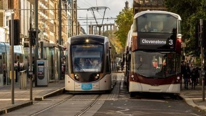 A tram and a bus