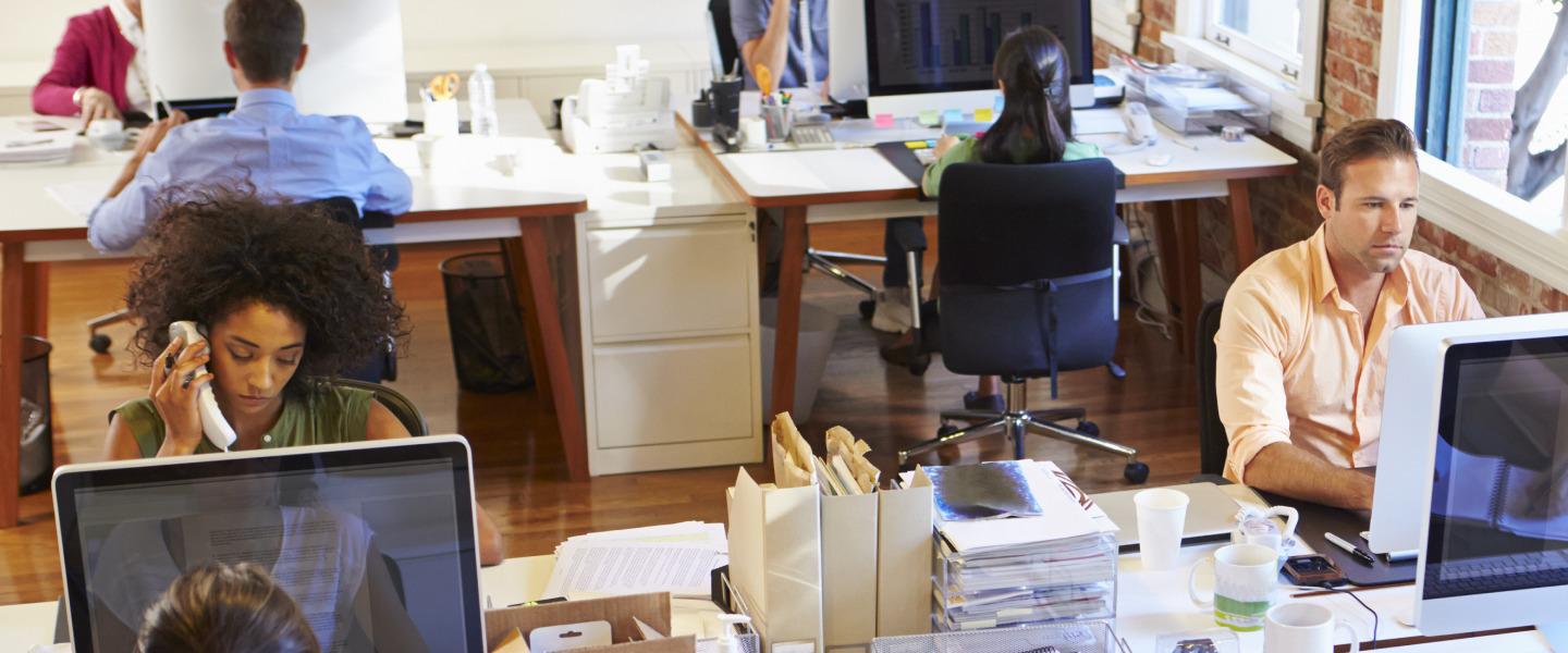 People working in a modern office.