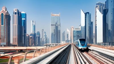 A driverless train in a city