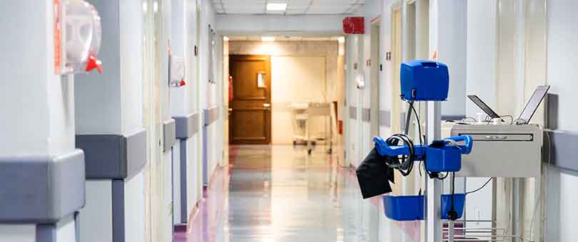 Mobile health diagnostic instrument unit at corridor of hospital ward