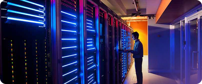 man working in a data center