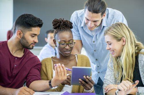 University student collaborating for blog post