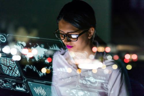 Woman monitoring computer for blog post